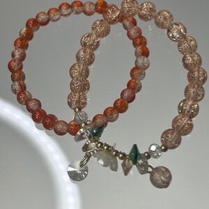 Elegant Orange and Gold Beaded Bracelet Set